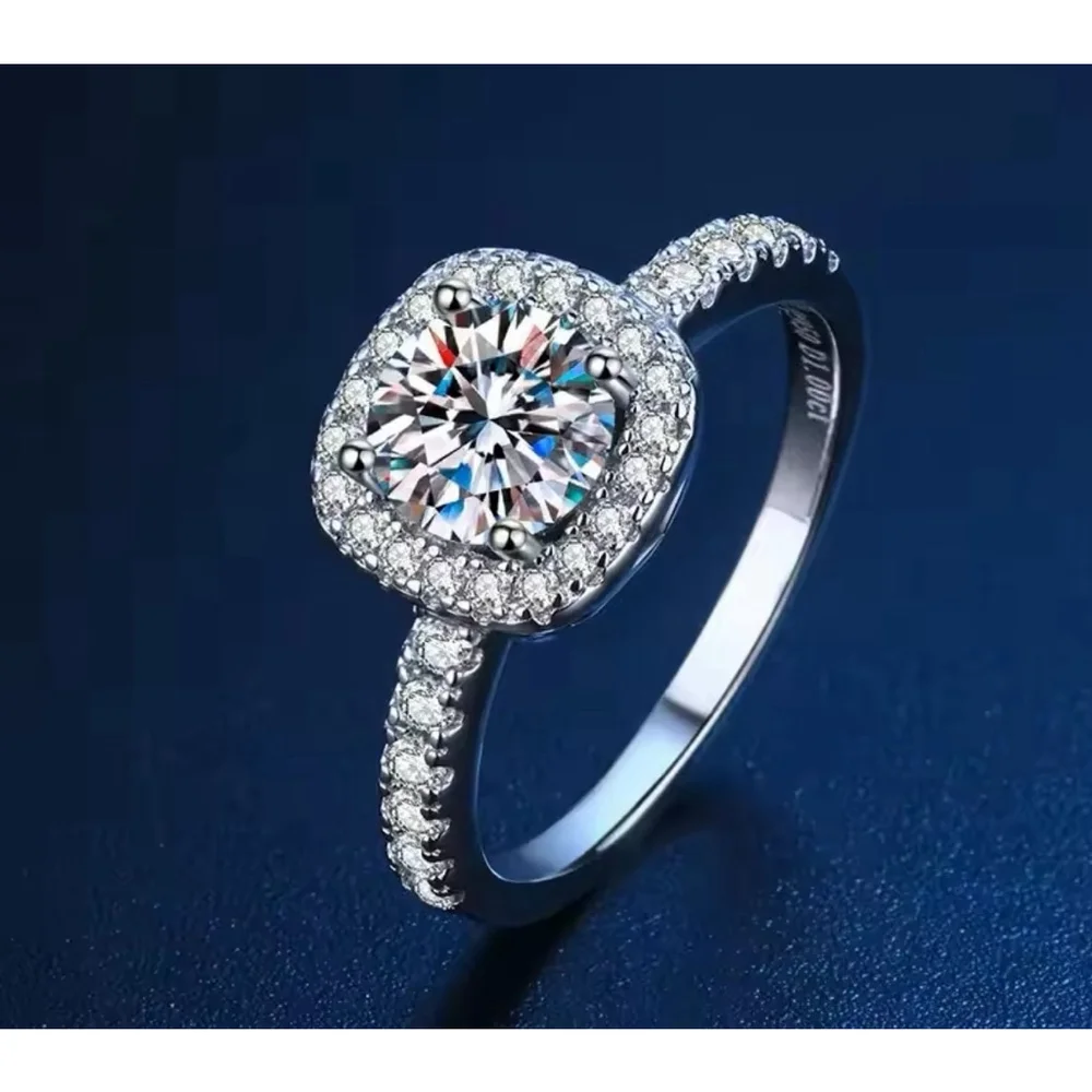 NEW 2 Ct Pave Halo Round Platinum S925 Diamond Engagement‎ Ring | Sz 7.5 NEW